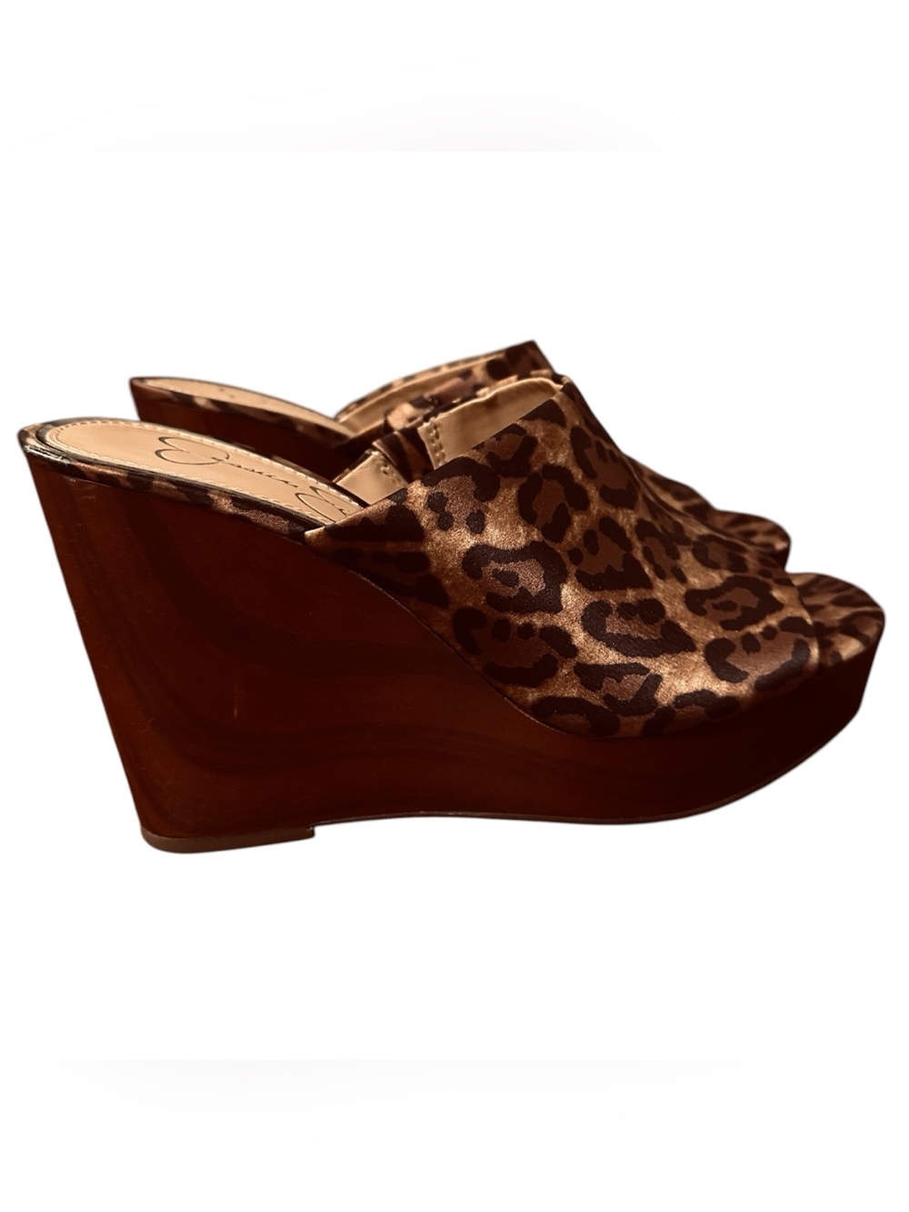 Jessica Simpson Brown Leopard Print Open-Toe Slide Wedge Heels - Picture 4 of 6